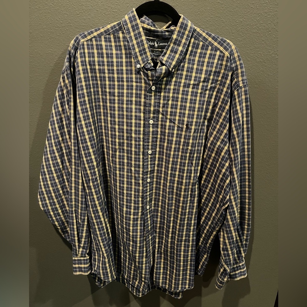 Ralph Lauren Navy and Mustard Checkered Shirt